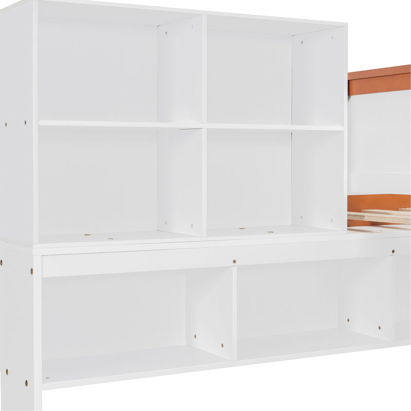 Lit superposé simple en bois sur lit double, tiroirs et rangement intégrés, orange blanc, option de chambre à coucher élégante