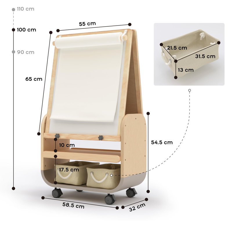 Kids Easel with Wheels, Wooden Drawing Board for Chidren, Large Double-Sided Boards, Height Adjustable