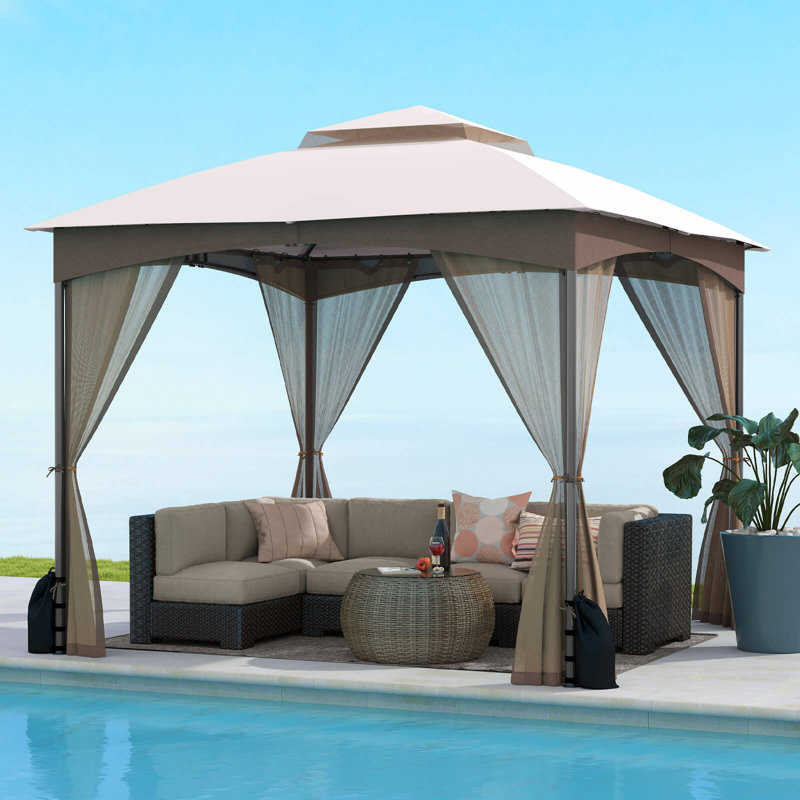 Pavillon de jardin avec moustiquaires 4 portes de sable à fermeture à glissière pour l'extérieur, Kaki