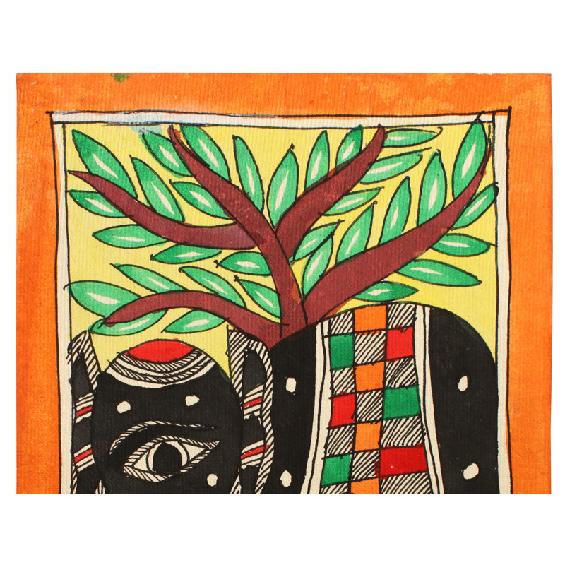 Éléphant noir qui marche | Peinture Madhubani | Décoration murale