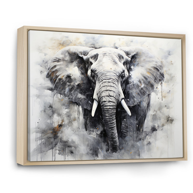 Noir et blanc doux éléphants géants, Cadre naturel flottant, H 30 po x l 40 po x P 1,5 po