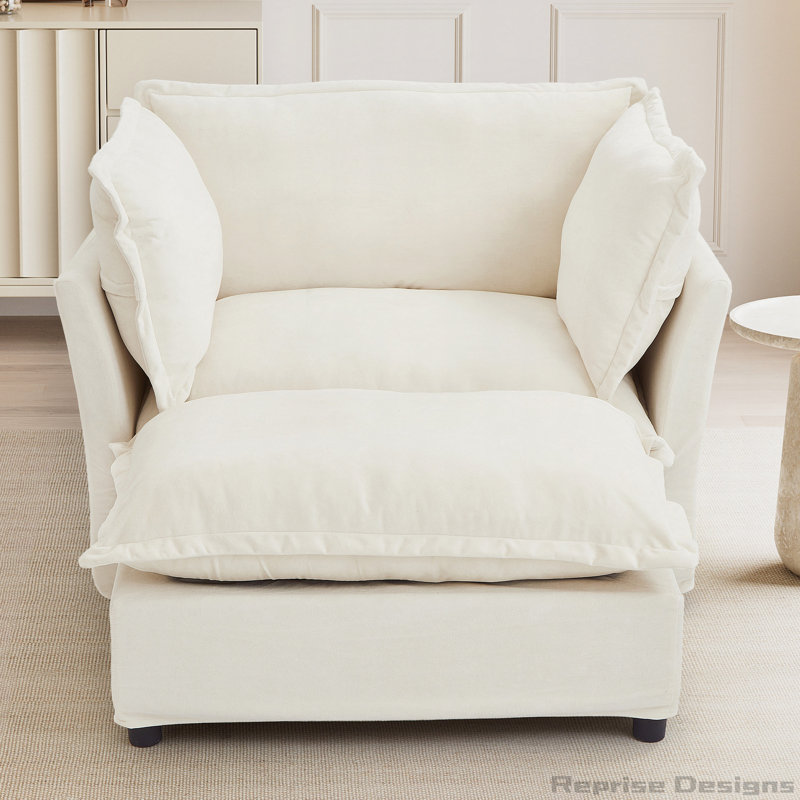 Upholstered Accent Chair With Ottoman, Beige