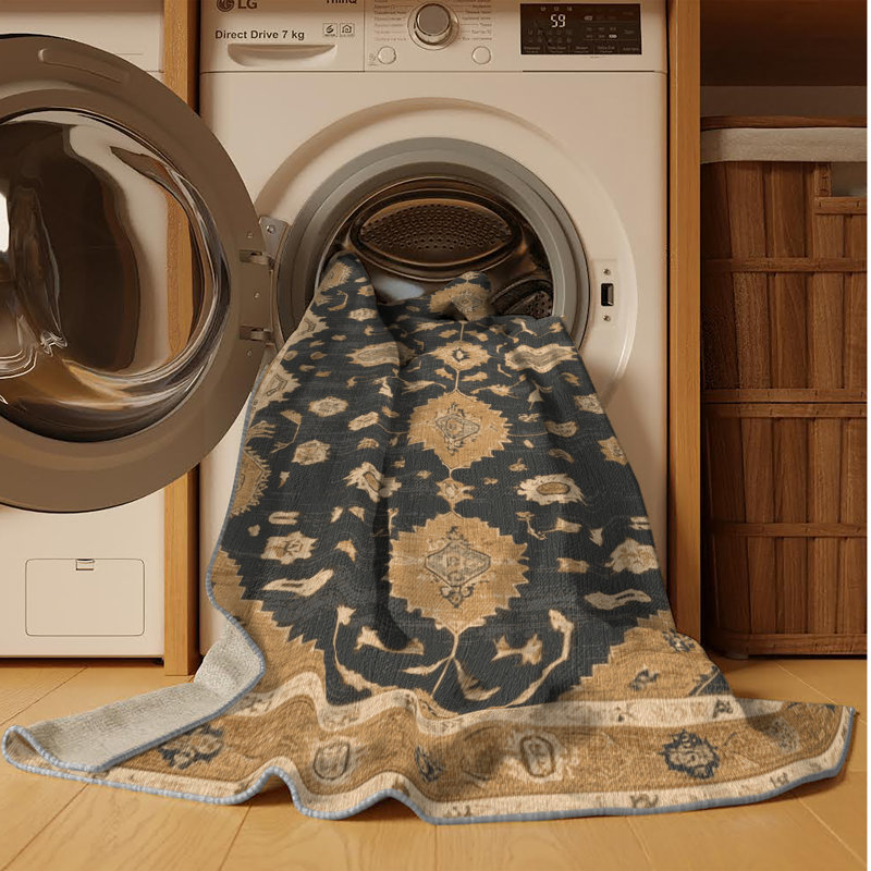 Tapis brun lavable à la machine, Rond 8 pi
