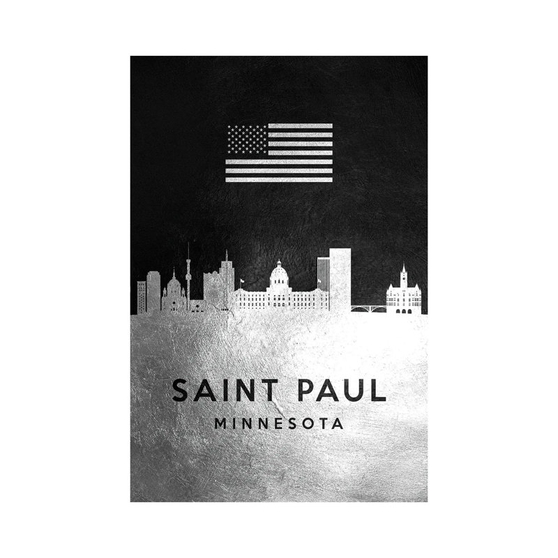 Saint Paul Minnesota Silver Skyline by Adrian Baldovino - Wrapped Canvas Painting, 66.04 cm H x 45.72 cm W x 3.175 cm D