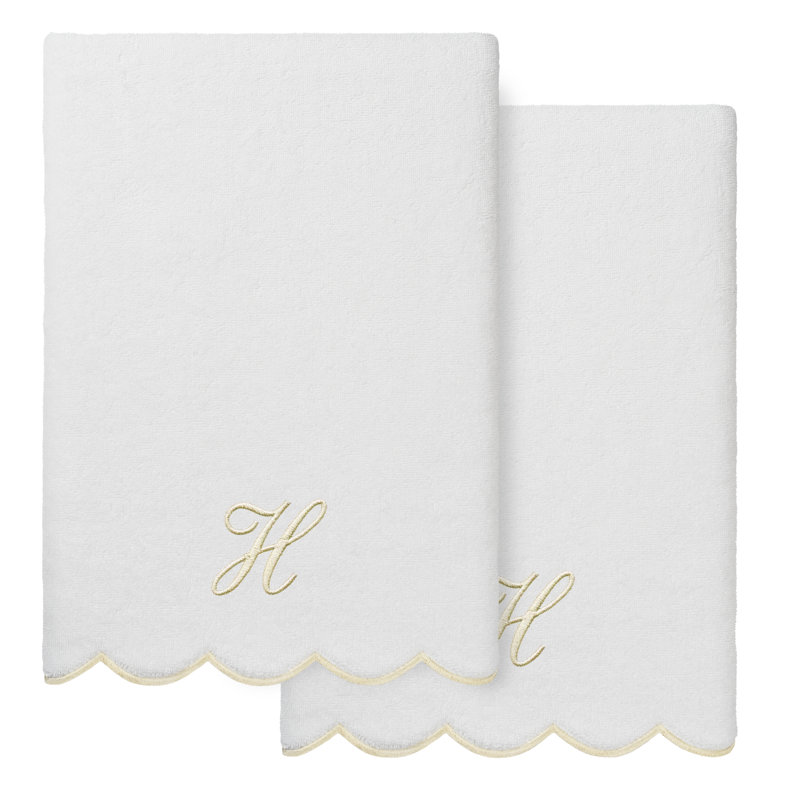  Ensemble de serviettes de bain personnalisables 100% coton turque ADORNIA 2PC, H, Blanc / beige
