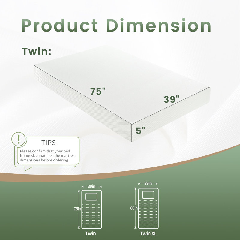 Twin Mattress for Kids, 5 Inch Memory Foam Mattress Medium Firm Pressure Relief with Cooling Green Tea Gel, Mattresses in a Box Comfortable and Supportive No Fiberglass