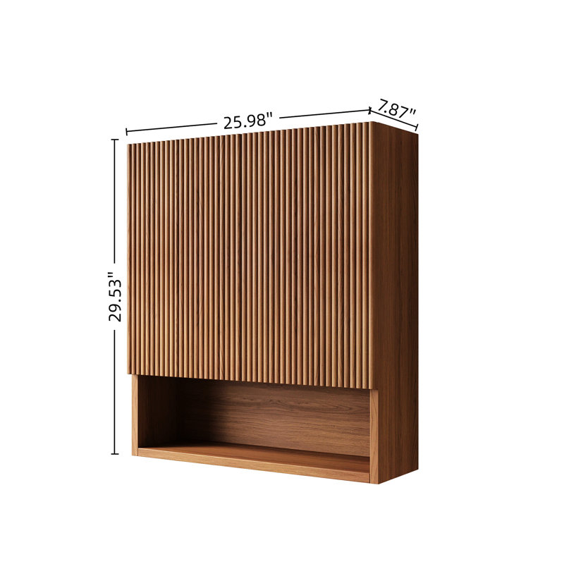 Armoire de salle de bain rayée de 26 po en chêne brun avec portes, tablette et rangement ouvert pour la salle de bain et la cuisine
