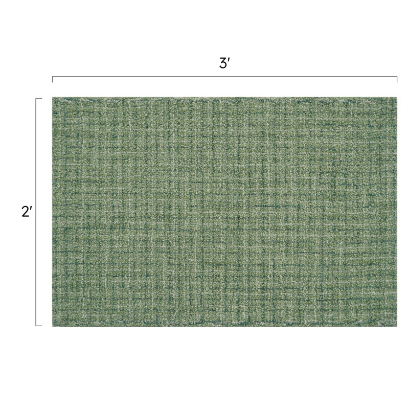 Bryn Hand-Tufted Loop Pile Wool Tweedy Plaid Textured Solid Area Rug Forest Green, Rectangle 2' x 3'