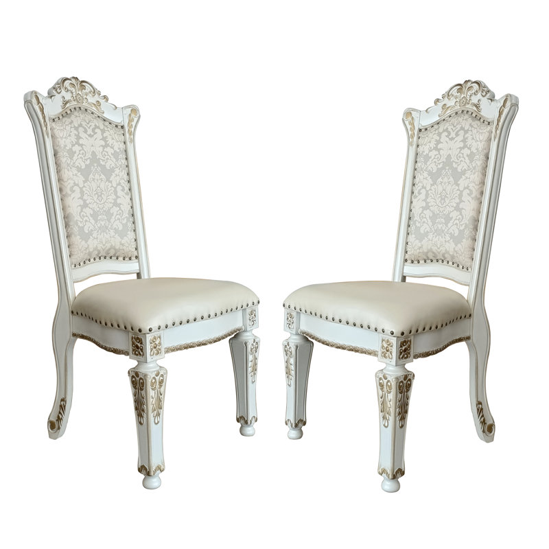 Santiago White And Bone Wood Side Chair (Set Of 2) With Nailhead Trim