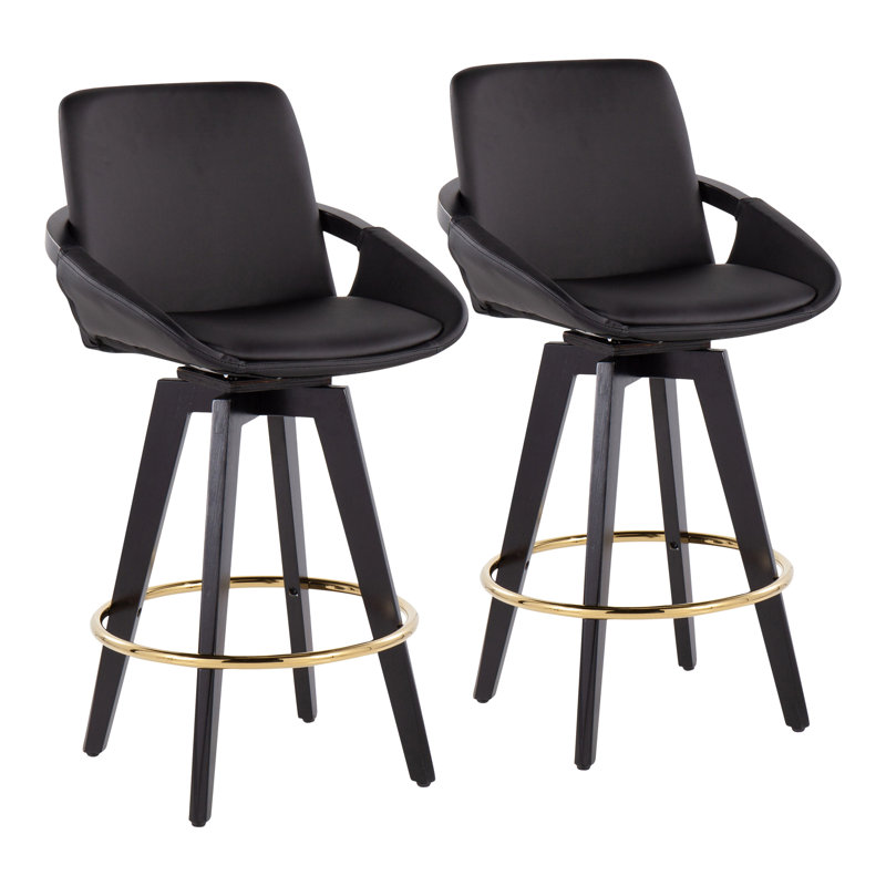  Whitacre 26" Fixed-Height Counter Stools with Round Footrest, Black, Black/Gold