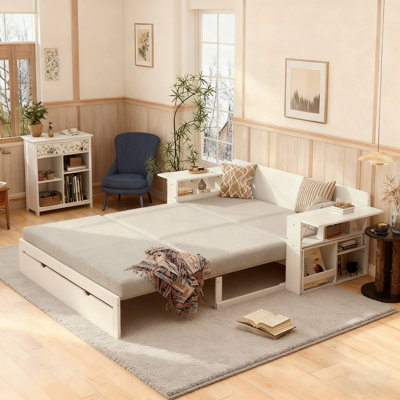 Storage Daybed With Pull Out Trundle Sofa Bed, Convertible Desk And Side Tables