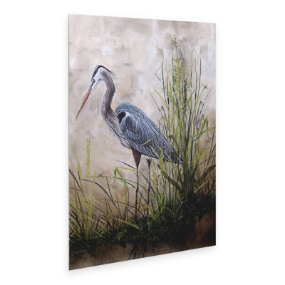 Art flottant en aluminium brossé «In The Reeds Blue Heron» par Jean Plout
