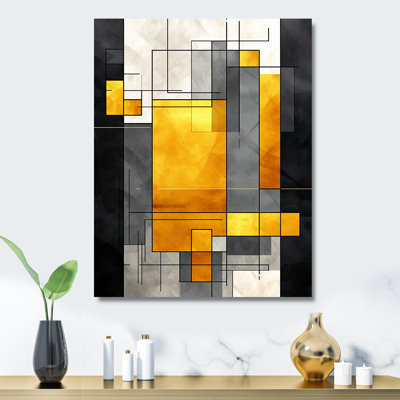 Yellow And Grey Geometric Fusion 2 - Geometric Metal Wall Art