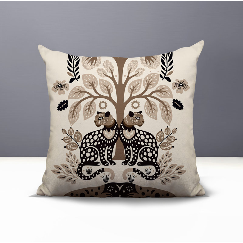 Oreiller carré réversible intérieur / extérieur Zim Leopard, Carré 15 po, Beige