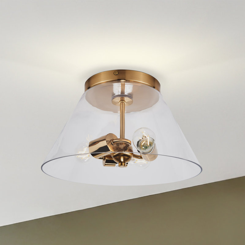 Gareth Flush Mount, Vintage Brass, Clear