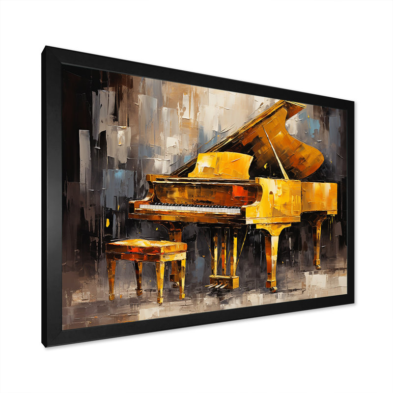 «Yellow and Black Piano Jazzed Keys» sur impression sur toile, Cadre simple noir, H 16 po x l 32 po x P 1 po