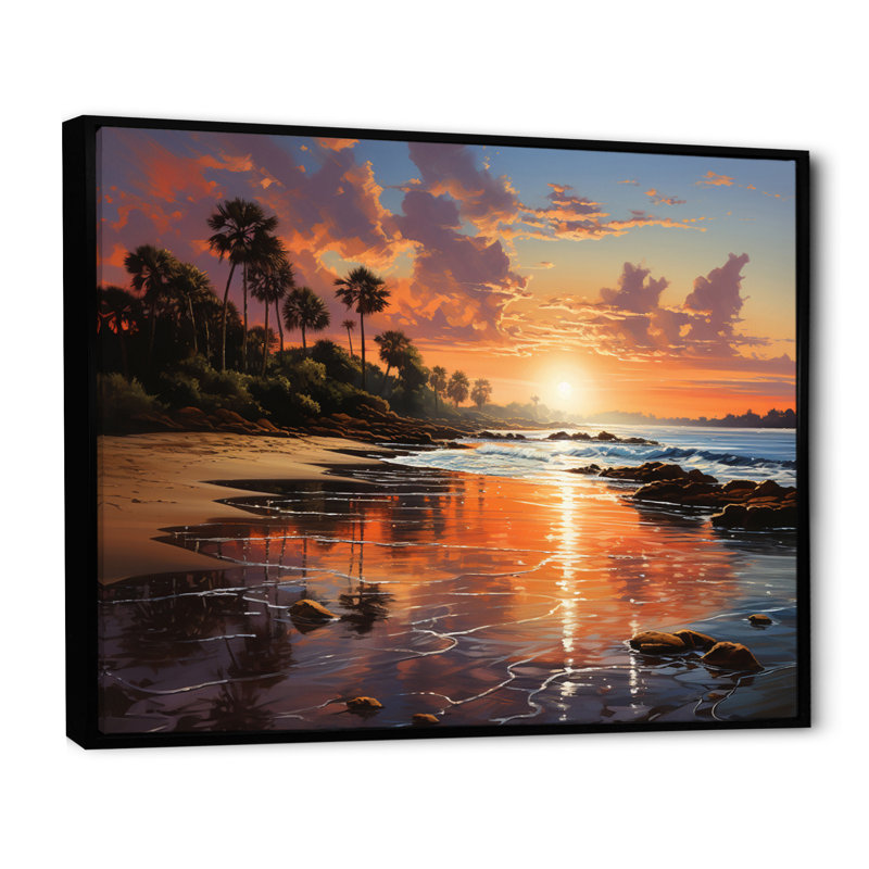 «Beach Sunset Beach IV», reproduction sur toile encadrée, H 12 po x l 20 po x P 1 po, Cadre flottant noir