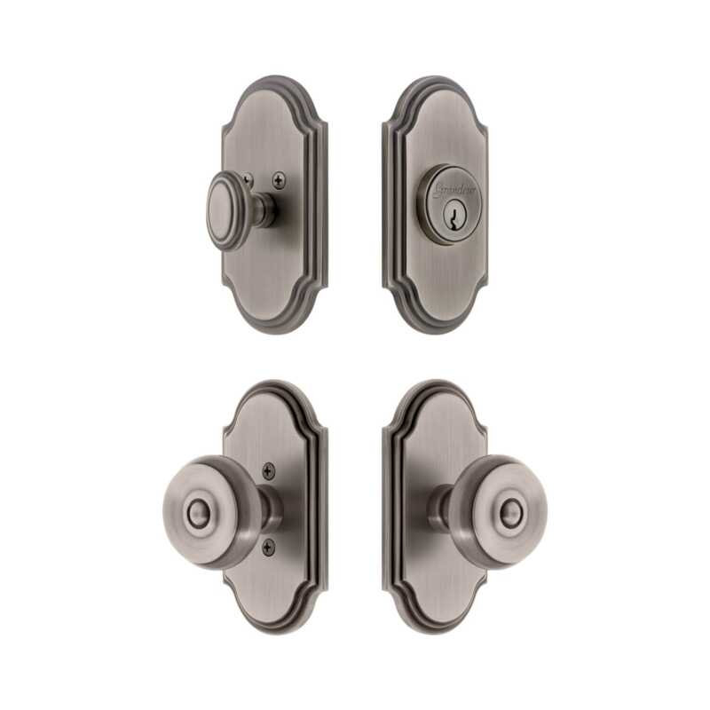 Ensemble de petites plaques d'entrée Grandeur Arc avec bouton en étain antique, 2.375", Antique Pewter