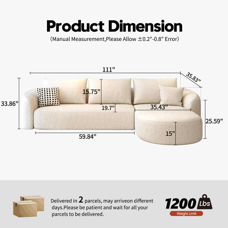 Boneless 138.6" Modular Sectional Couches Luxury Modern Curved Back Sofa,Minimalist Comfy L-Shape Boneless Cloud Couch for Living Room Apartment,(Right Facing Chaise,Black)