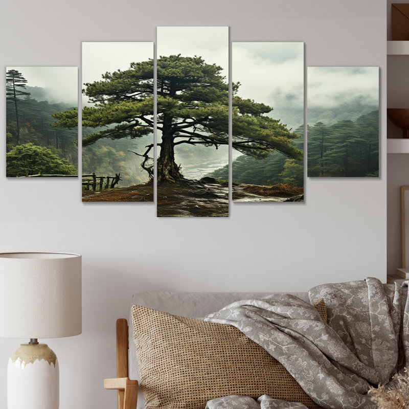«Tree Whispering Pines II - Landscape Trees», reproduction d'art sur toile - 5 panneaux
