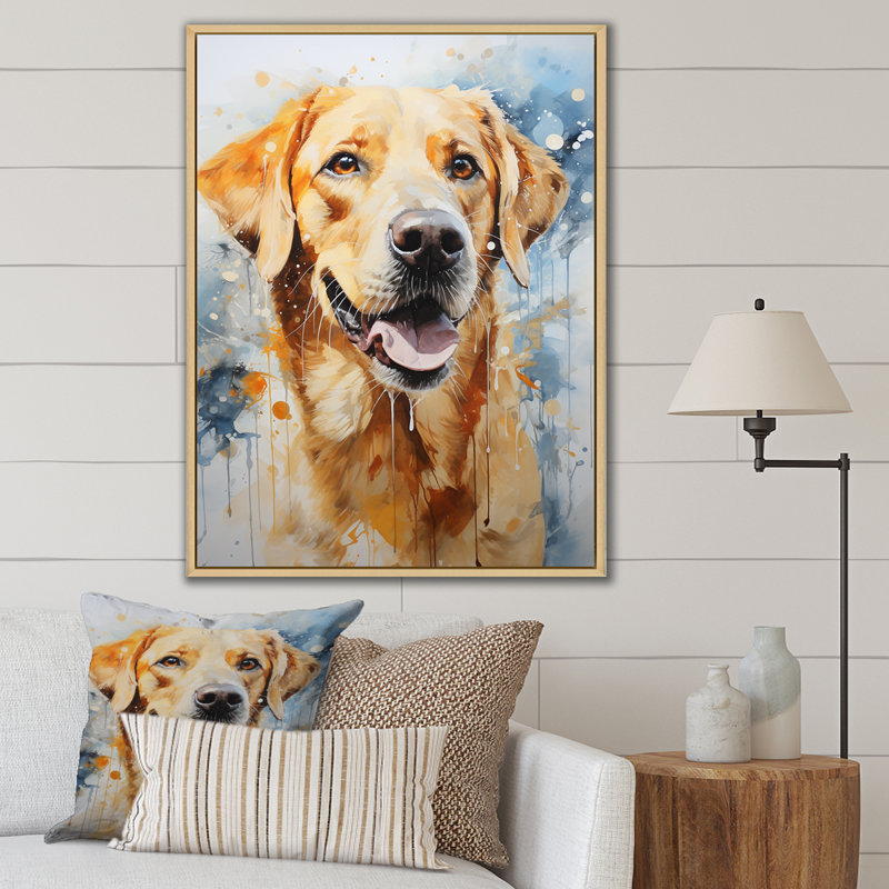 «Dog Labrador Dreams», reproduction d'art sur toile encadrée, H 32 po x l 24 po x P 1 po, Cadre flottant érable