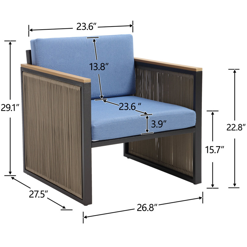 Outdoor Patio Metal Armchair With Cushions, Green