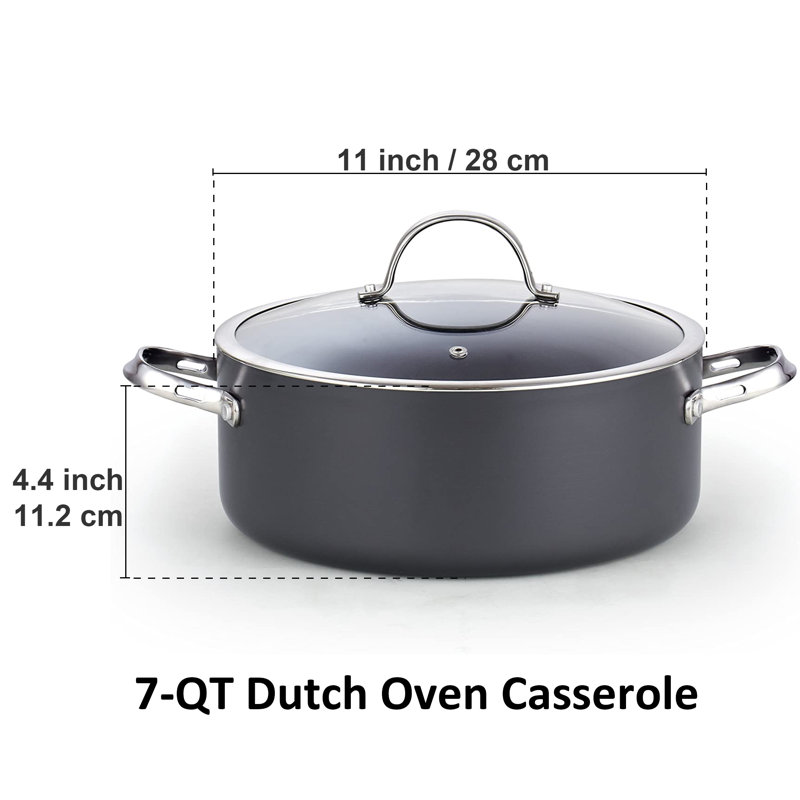 7-Quart Black Hard Anodized Nonstick Aluminum Stockpot with Glass Lid