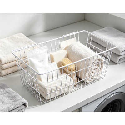 Freezer Baskets Wire Farmhouse Large Organizer Storage Bins Rack with Handles for Pantry, Kitchen, Bathroom, Office Organization Set of Two