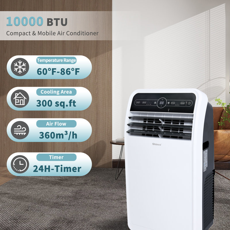 Shinco 10,000 Btu(ASHRAE) Portable Air Conditioner With Remote, No, No