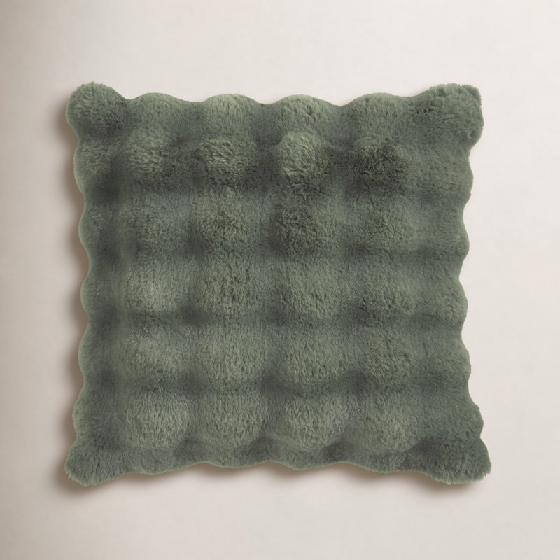 Cozy Bubble Faux Fur Pillow Cover, Polyester, Square 20", Jasper Green