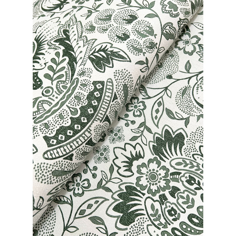 Blanche Dark Green Floral Damask Wallpaper, Green