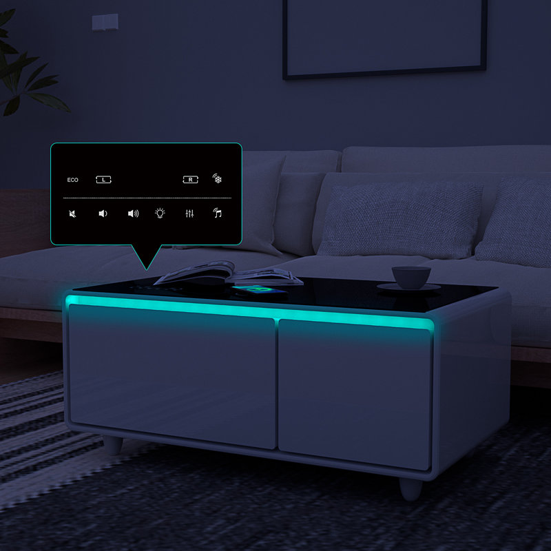 Table basse Modern Smart avec tiroirs intégrés pour réfrigérateur et congélateur (table incluse seulement), Blanc