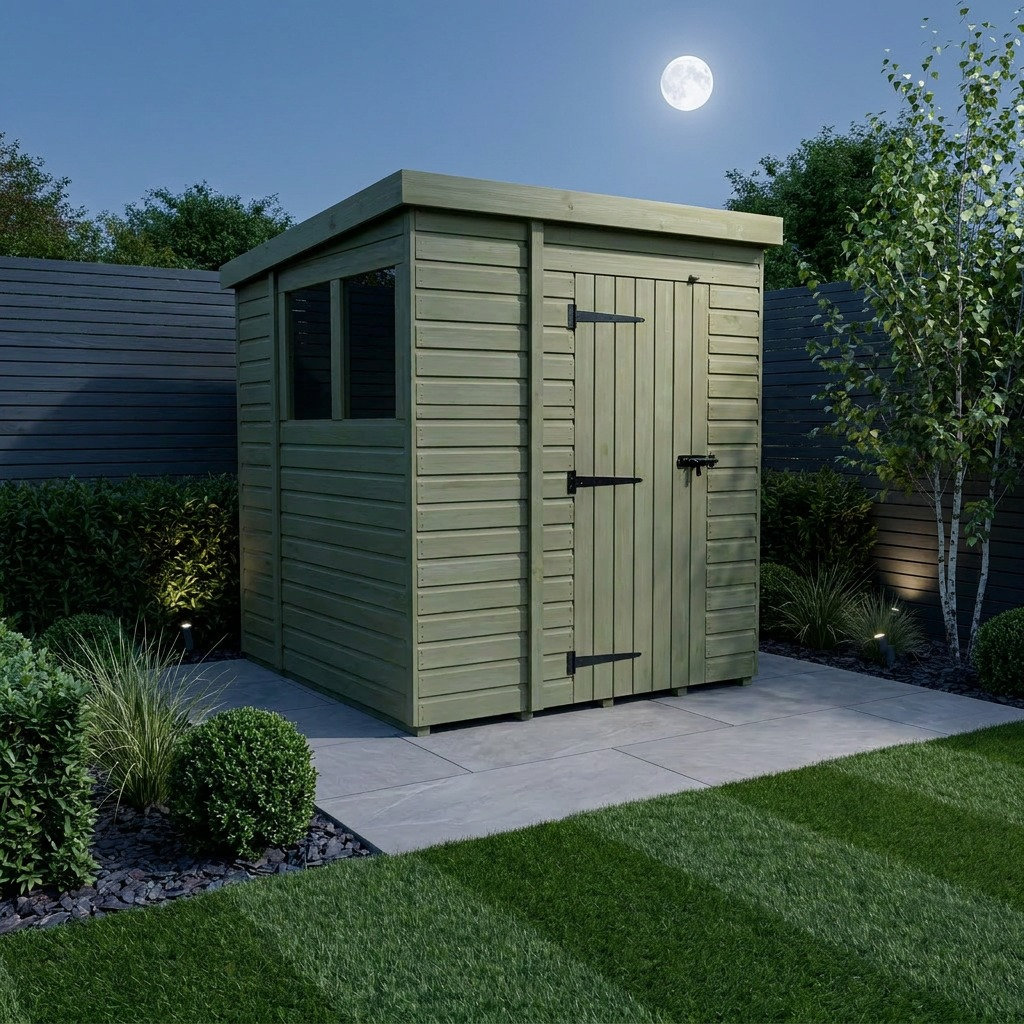 Total Sheds 7ft x 7ft Pent Garden Shed - Single Door - With Windows - Pressure Treated Timber - UK Manufactured