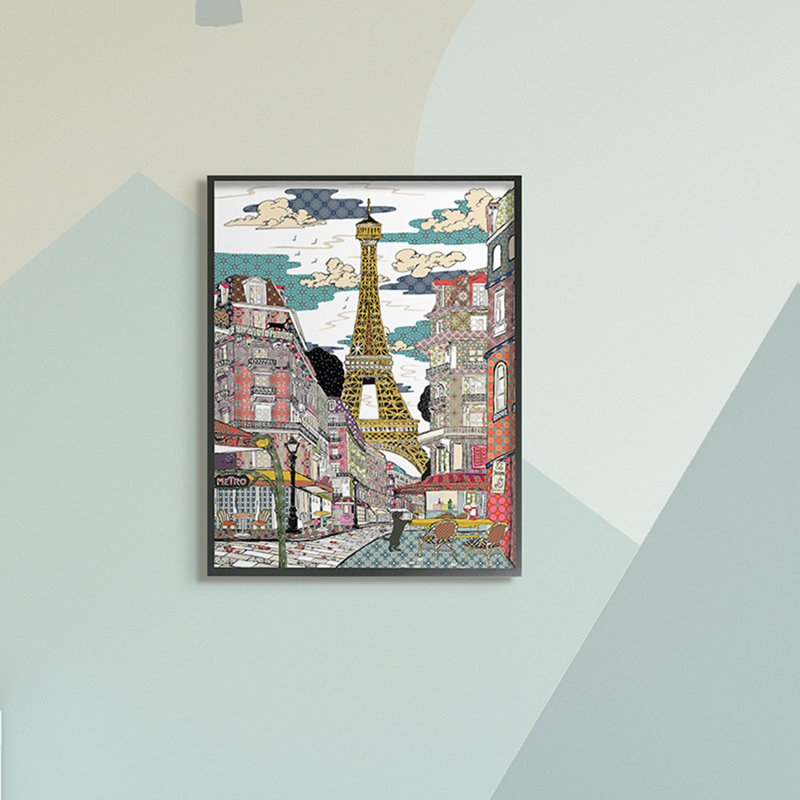 Christifère Christifer, patchwork de Paris, Giclée encadrée noir minuit, H 30 po x l 24 po x P 1,5 po