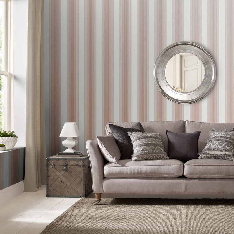 Lagom Striped Metallic Wallpaper Double Roll, White/Rose Gold