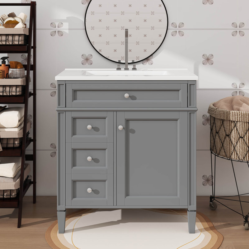 Meuble-lavabo de 30 po sans lavabo supérieur, armoire contemporaine avec 2 tiroirs et 1 tiroir basculant, Gris