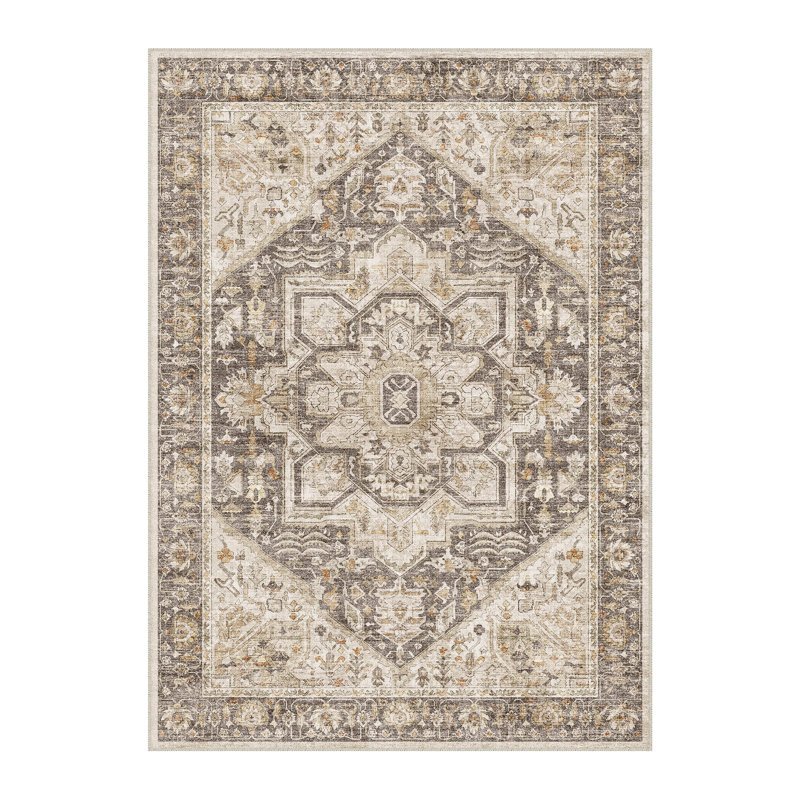 Elaine Machine Washable Vintage Area Rug With Non-Slip Backing, Rectangle 5' x 7'