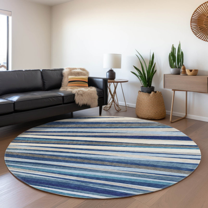 Premium Machine Washable Natoma AMF997 Stripes Rug, Round 8'