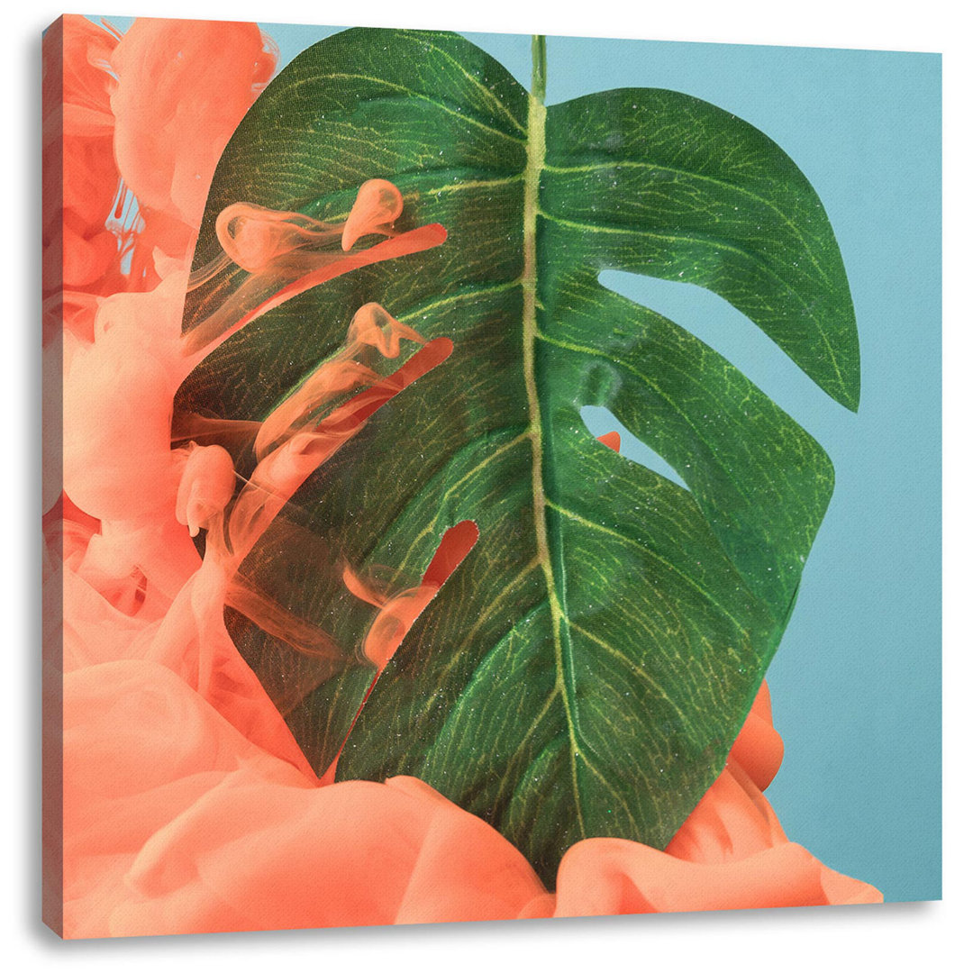 Leinwandbild Monstera Blatt mit Paste Wolke