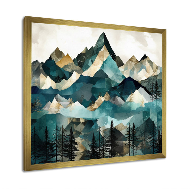 Minimalisme Winter Mountains II - impression, Cadre flottant doré, 24" H x 24" W