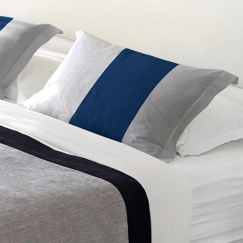 Striped Sham Set, Microfiber, Standard, White/Navy/Gray