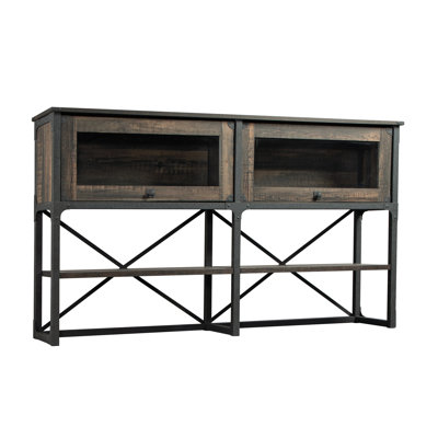 Huche avec portes en verre et tablettes réglables, finition brune