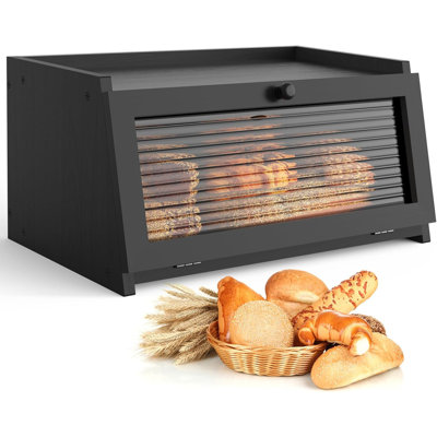 Bread Box For Kitchen Countertop Large Bread Box Farmhouse Bread Container Bread Storage With Window Bread Holder Black