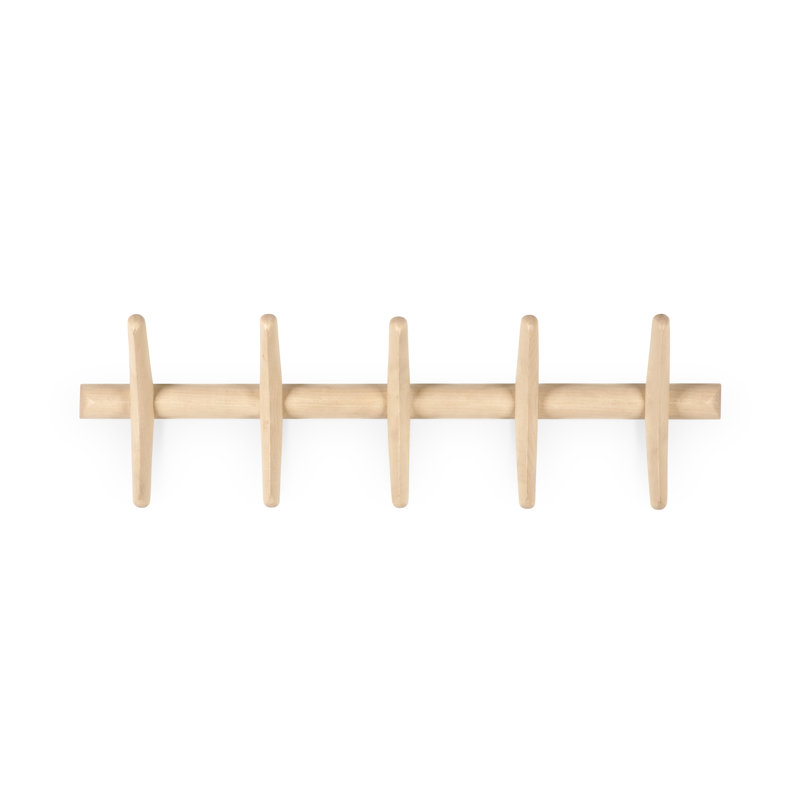 Pi 5 - Hook Wall Mounted Coat Rack, Varnished Sycamore