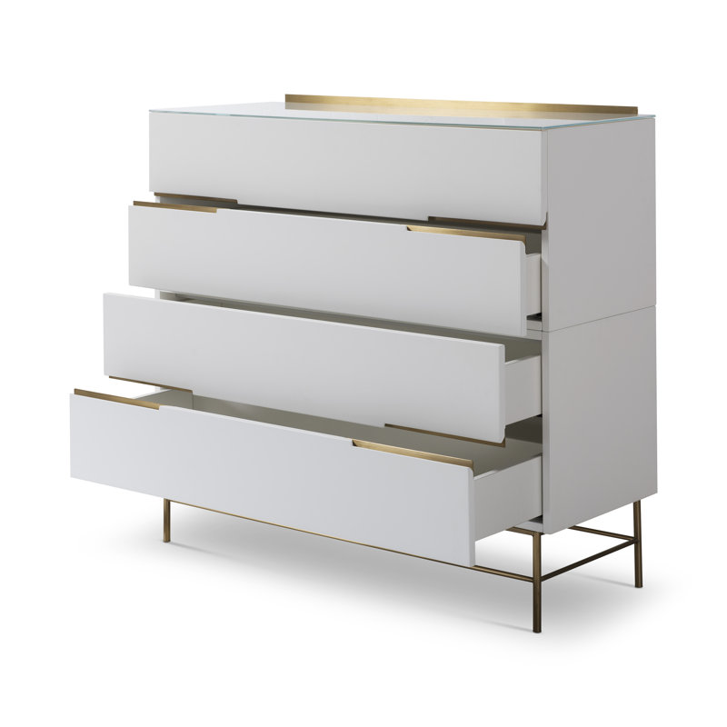 Nicholls 110 cm W Chest of 4 Drawers, White/Gold