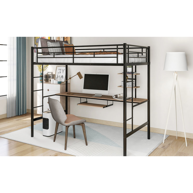 Lit mezzanine simple en métal avec bureau et tablette