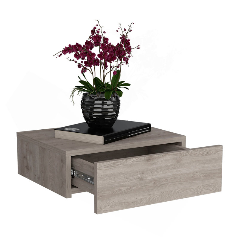 Floating Nightstand 5"H, Modern Wall-Mounted Bedside Shelf With Drawer, Light Gray, Pine
