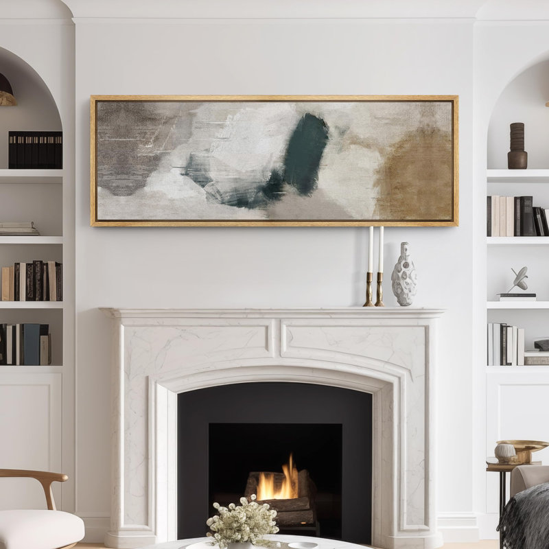 Art moderne moderne abstrait dans des tons neutres, H 20 po x l 60 po, Naturel