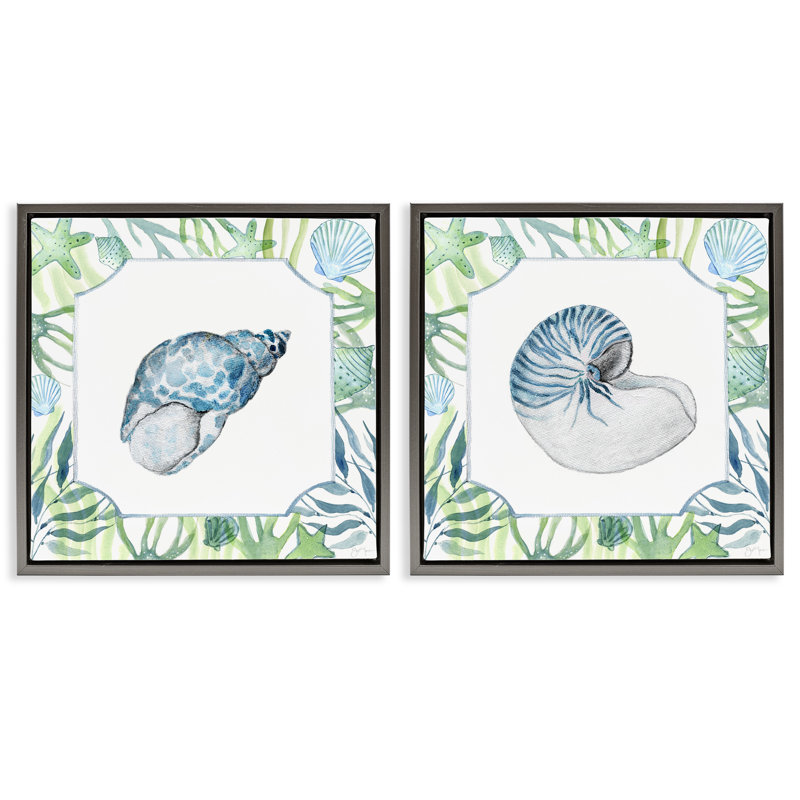 Ensemble de cadres flottants 2 pièces Seaweed, H 25 po x l 25 po, Cadre flottant gris lustré
