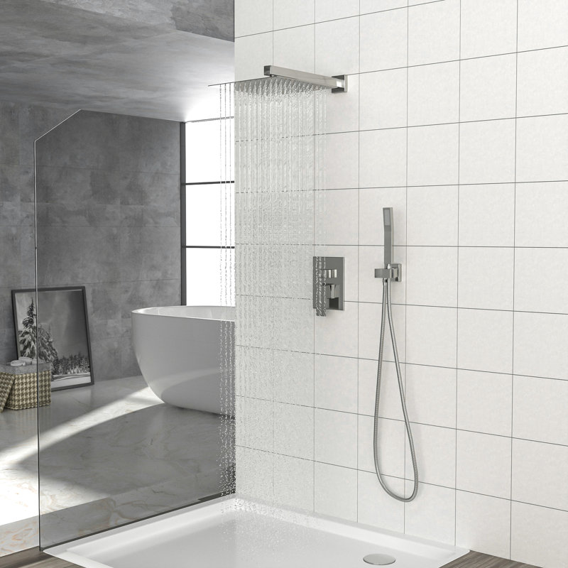 Dual Shower Head System - 10 Inch Brushed Nickel With Easy Installation, Adjustable Spray And Handheld For A Hygienic Luxurious Square In With -Balanced Valve, Rainfall Refreshing